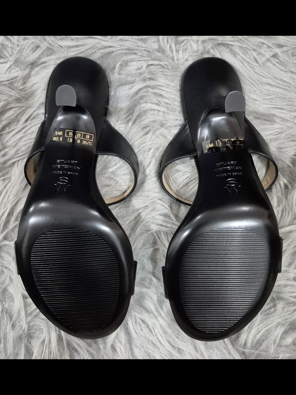 STUART WEITZMAM Nudist Slide 85 Black Suede Strappy High-Heel Sandals Size 7.5B